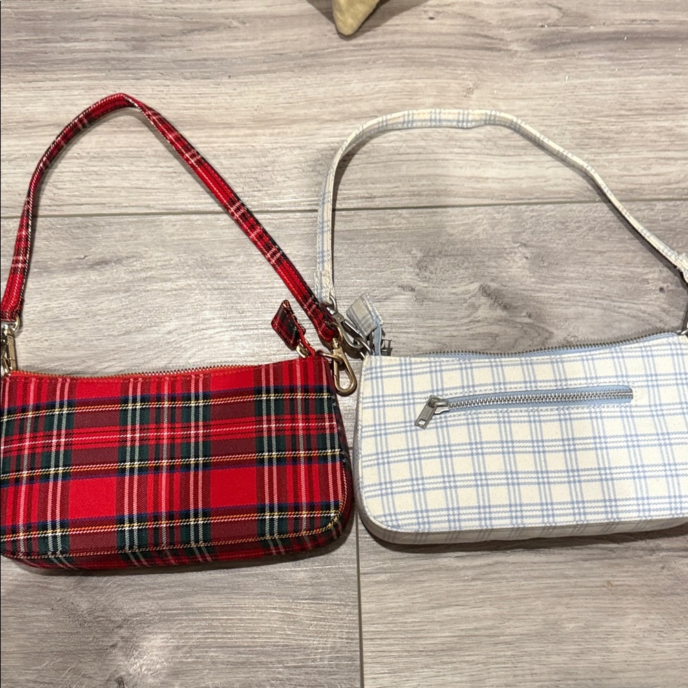 Brandy Melville 2 Plaid Shoulder Bag Set - Red and White